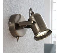 Aplique de pared Lindby Anze, 10 m, latón envejecido, interruptor