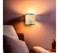Aplique de pared Lindby Yaelle, 20 cm de altura, ratán, negro, E27