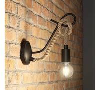 Aplique de pared Lucande Ropina, negro, cuerda de cáñamo, altura 25 cm