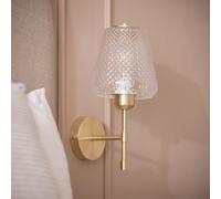 LEDKIA LIGHTING - Aplique de Pared Stiklu | Diseño Vintage y Elegante | Metal y Cristal con Relieves Geométricos | Ideal para Salones y Dormitorios, Dorado, Metal