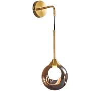 Aplique de pared minimalista con forma de globo de cristal, diseño creativo de alambre colgante con brazo curvo, luz moderna y ajustable para dormitorio, sala de estar, baño y pasillo (blanco/marrón)