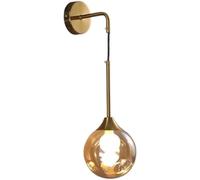 Aplique de pared minimalista de globo de cristal con brazo curvo, diseño creativo de alambre colgante, luz moderna y ajustable para dormitorio, sala de estar, baño y pasillo (blanco)/blanco (latón)