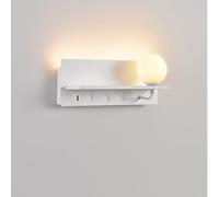 Aplique de Pared Minimalista Moderno, luz de Lectura LED con Cable, con Estante, mesita de Noche de Estilo nórdico, Cristal Redondo Blanco, Ideal para oficinas y Habitaciones de Hotel (luz b