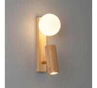 Aplique de Pared Minimalista Nórdico de Maderaiza, Globo de Cristal Esmerilado con Bombilla G9 Y Foco de Lectura Led Ajustable, Luminaria Doble con Cableado Fijo para Dormitorio, Sala de Estar O Mesit