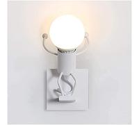 Aplique de Pared Moderna, Lámpara de Pared Interior Creativa Humanoide Lámparas de Cabecera de Metal Infantil Regalo de Pared Iluminación E27 Max 60W para Niños Dormitorio Escalera Pasillo,Blanco