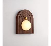 Aplique de Pared Moderno con Arco de Madera de Nogal Y Globo de Piedra de Nube, Lámpara de Pared con Luz Led Cálida para Dormitorio, Sala de Estar Y Pasillo.