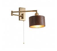 Aplique de pared moderno con brazo oscilante ajustable, acabado en latón, madera maciza, pantalla redonda, portalámparas E27, interruptor de cadena, cableado fijo, ideal para dormitorio, mesita de noc