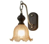 Aplique de pared moderno con pantallas de cristal en forma de flor, base de madera industrial, lámpara de mesilla retro para dormitorio, sala de estar, escalera, pasillo, comedor o loft (negro).