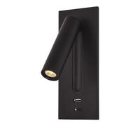Aplique de Pared Moderno con Puerto USB de Carga para cabecera Lámpara de Pared con rotación Ajustable Luz de Lectura de Pared LED con Interruptor o Interfaz Tipo C (USB, Negro)