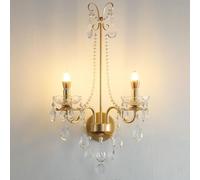 Aplique de Pared Moderno de 2 Luces para Dormitorio, Estilo Vela, Estilo Villa de Cristal Vintage de Mediados de Siglo, Estilo nórdico Dorado, para Pasillo, Sala de Estar, escaleras, Chimene