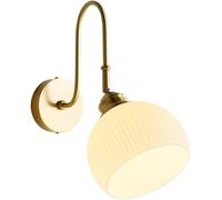 Aplique de Pared Moderno de Estilo Mediados de Siglo para Interiores con Acabado en latón Cepillado, Ajustable para mesita de Noche o para Leer, con Pantalla de Cristal Blanco Lech