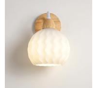 Aplique de Pared Moderno de Madera con Forma de Globo, Lámpara de Cristal Lechoso con Acabado Ondulado, Accesorio de Iluminación Nórdico Creativo para Decoración Del Hogar, Lámpara de Montaje Interior