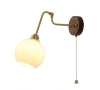 Aplique de Pared Moderno de Mediados de Siglo con Interruptor de Cadena, Lámpara de Pared de Madera de Nogal Negro Y Latón, Lámpara de Mesita de Noche Vintage con Globo de Cristal, Iluminación de Toca