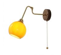 Aplique de Pared Moderno de Mediados de Siglo con Interruptor de Cadena, Lámpara de Pared de Madera de Nogal Negro Y Latón, Lámpara de Mesita de Noche Vintage con Globo de Cristal, Iluminación de Toca