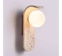 Aplique de pared moderno de mediados de siglo, lámpara de pared de piedra travertino curvada con pantalla de globo de vidrio esmerilado, lámpara de pared decorativa G9 for dormitorio, pasillo(Beige)