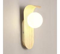 Aplique de Pared Moderno de Metal con Forma de Globo, lámpara de Pared geométrica para Sala de Estar y Dormitorio, con Acabado de Vetas de Madera y Pantalla de lámpara Blanca en Forma de Bol