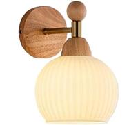 Aplique de Pared Moderno Interior de Mediados de Siglo con Pantalla de Globo de Vidrio de Leche Vintage for Accesorio de iluminación de Dormitorio Fácil instalación(Ribbed Glass Log)
