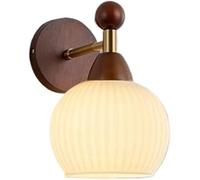 Aplique de Pared Moderno Interior de Mediados de Siglo con Pantalla de Globo de Vidrio de Leche Vintage for Accesorio de iluminación de Dormitorio Fácil instalación(Ribbed Glass Walnut)