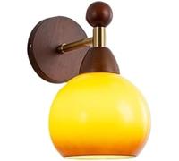 Aplique de Pared Moderno Interior de Mediados de Siglo con Pantalla de Globo de Vidrio de Leche Vintage for Accesorio de iluminación de Dormitorio Fácil instalación(Orange Glass Walnut)