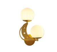 Aplique de pared Moon and Star, moderna lámpara de tocador de 2 luces con pantallas de globo esmeriladas, lámpara nórdica para habitación de niños, dormitorio, guardería, pasillo, base G9, acabado