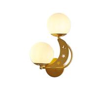 Aplique de pared Moon and Star, moderna lámpara de tocador de 2 luces con pantallas de globo esmeriladas, lámpara nórdica para habitación de niños, dormitorio, guardería, pasillo, base G9, acabado