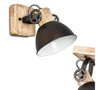 Aplique de pared Orny, foco de pared en diseño retro/vintage, aplique regulable de metal/madera en negro/marrón, 1 luz, 1 x casquillo E27, sin bombilla(s)