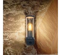 OSRAM Aplique de pared LED Endura Classic Tubular, casquillo E27, sensor PIR, IP44, aluminio gris oscuro, cristal