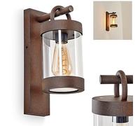 Aplique de pared para exteriores Fulham, aplique de pared de metal/plástico en color óxido/claro, con sensor crepuscular e interruptor de encendido/apagado en la carcasa, 1 x E27, sin bombilla