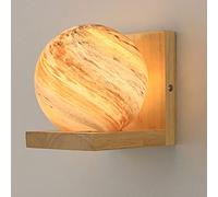 Aplique de pared Planet con estante de madera, lámpara de pared nórdica Galaxy, moderna lámpara de globo con pantalla de cristal en espiral, base E27, lámpara de lectura para habitación infantil (nara