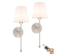 Aplique de pared recargable, juego de 2 luces de pared que funcionan con pilas con control remoto, lámpara de pared inalámbrica, apliques de pared a batería, sin cableado, luz de pared de tela regulab