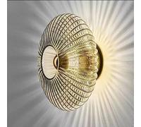 Aplique de pared redondo de 9.4" de diámetro, moderno aplique de pared de vidrio acanalado, lámpara de pared metálica con cableado para interiores, iluminación creativa para pasillos, bares, cafeterí