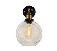 Aplique de Pared Redondo de 9.8" con Forma de Globo, de Vidrio Transparente, con Base de Acero Inoxidable Negro Mate, Base E27, Pantalla de lámpara de Pared soplada, luz Blanca cálida, ángulo de