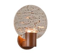 Aplique de Pared Redondo de Travertino, Apliques de Pared de Piedra Retro con Base de Maderaiza, Estilo Japonés Vintage Wabi Sabi, Lámpara de Piedra para Dormitorio, Mesita de Noche, Sala de Estar, To
