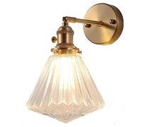 Aplique de pared retro de vidrio transparente, lámpara de noche ajustable con interruptor de latón, luz nórdica de rayas E27, iluminación decorativa de oro cepillado para dormitorio y sala de estar.