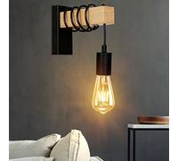 Aplique de Pared Retro, Lámpara de Pared de Madera, Longitud de Cable Ajustable, Casquillo E27, Diseño Industrial Vintage, para Pasillo, Hogar, Bar, Cafetería, Dormitorio, Salón, Sin Bombilla