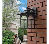 Aplique de pared rústico para exteriores, carcasa industrial de aluminio fundido a presión, lámpara impermeable con pantalla de vidrio, apliques exteriores, farol de metal negro para exteriores, pati