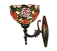 Aplique de pared Tiffany, estilo victoriano rústico, con coloridos modelos de rosas, girasoles y tulipanes. Lámpara de pared Tiffany de vidrieras para dormitorio, baño y pasillo. Casquillo E27.