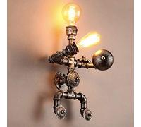 Aplique de Pared Tubería de Agua rústica Vintage Iluminación Decorativa Steampunk E27 Portalámparas Retro Robot de Doble Cabeza Lámpara de Pared de Bronce para Cocina Restaurante Bar