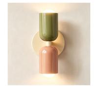 Aplique de pared vintage de doble cabezal, lámpara de pared de metal, lámpara de pared for dormitorio, pasillo, baño, iluminación de pared interior y exterior, decoración del hogar(Green+Pink)