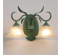 Aplique de Pared Vintage de Vidrio Verde, Estilo nórdico Moderno, con Flor de Vidrio lechoso, 2 Luces, Doble Montaje en Pared, Estilo rústico, para Dormitorio, mesita de Noche, Pasillo, Sala de e
