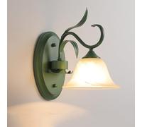 Aplique de Pared Vintage de Vidrio Verde, Estilo nórdico Moderno, con Flor de Vidrio lechoso, 2 Luces, Doble Montaje en Pared, Estilo rústico, para Dormitorio, mesita de Noche, Pasillo, Sala de e