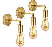 Aplique de Pared Vintage, Retro Hierro Forjado Lámpara de Pared E27 Lámpara de noche para Sala de Estar, Dormitorio, Cuarto de baño, Oro-3 piezas