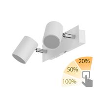 ledscom.de Foco de pared WAIKA, de dos luces, con interruptor, blanco mate + lámparas LED GU10 Regulación en 3 niveles: cada una de ellas con un máximo de 500 lm en blanco cálido