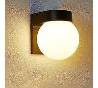 Aplique Exterior Impermeable, Aplique Esférico + Lámpara 20WLED, Base Negra Bola Blanco Leche, Tanto Interior como Exterior,Luz Calida,Pleasant63