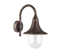 Aplique exterior IP44 de policarbonato, 1xe27, 40,8x21,7x32,6 cm, color oro viejo, ideal para iluminación de jardines y fachadas.