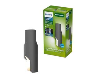 Aplique exterior Philips Fira, 800 lm, 2700 K, PowerShield, IP44 resistente a la intemperie, duradero, aluminio, diseño moderno, LED integrada, gris antracita