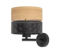 Aplique Interruptor Boho Negro Madera Óptica H:24CM E27 Wandleuchte Cama Sofá