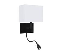 Aplique Interruptor Brazo de Lectura Negro Blanco H:26CM E27 Tela Metal
