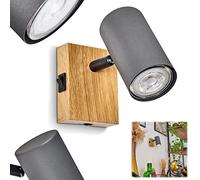 Aplique Javel, moderna lámpara de pared de metal con aspecto de madera/negro/antracita, foco de pared con focos ajustables e interruptor de encendido/apagado en la carcasa, 1 luz, GU10, sin bombilla