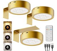 Aplique Luz Cuadros Sin Cable, Dorada 2600mAh Lampara Pared Recargable USB Focos LED Cuadro Mando a Distancia Luces Expositores Batería Lámpara Imagen Inalámbrica Luz Adhesiva Pared para Vitrina